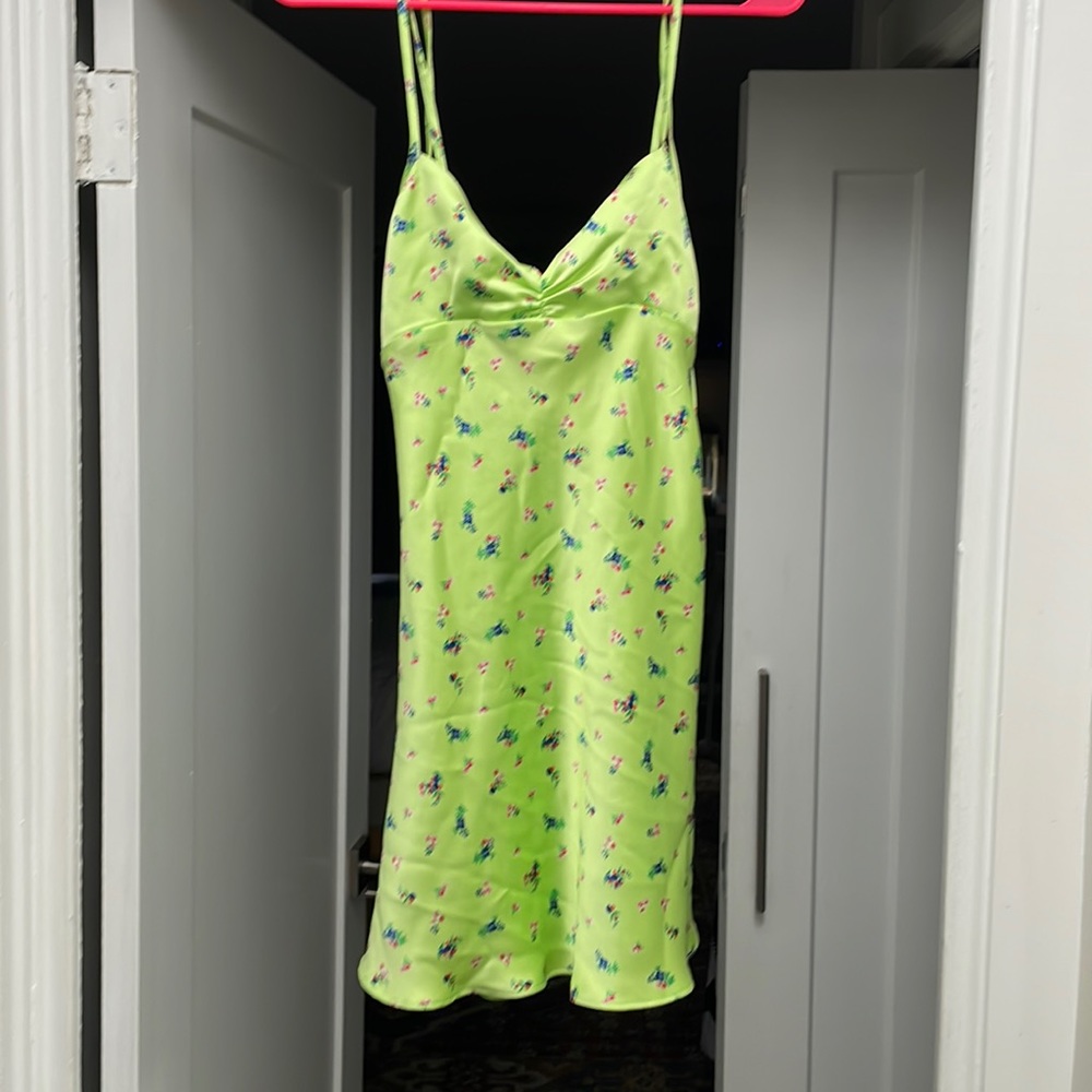 Zara silky green floral mini dress